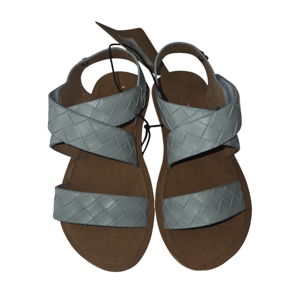 Lucky Brand Light Blue Woven Strappy Flat Sandals Hook and Loop Ankle Strap 7